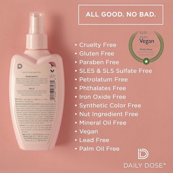 DAILY DOSE Leave-In Hair Conditioner Detangler Spray (Award Winning) 8.5oz, - Picture 2 of 4